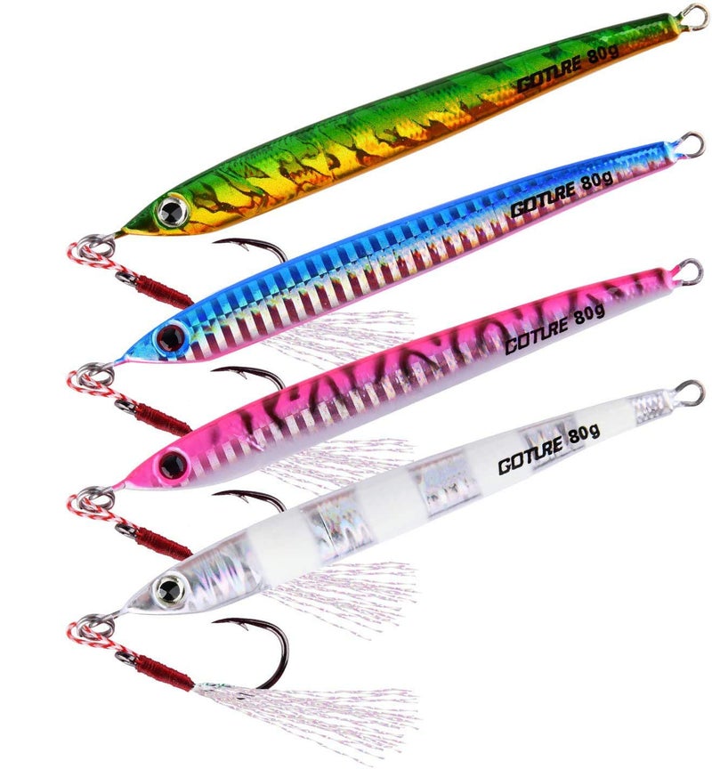 Goture Vertical Jigs 60-150g with Assist Hook, Glow Fishing Jig Saltwater, Speed Fast Fall Lead Jigs, Deep Sea Fishing Lures Jigging Spoon Lures for Tuna Kingfish Grouper Snapper Striper Salmon - Image 1